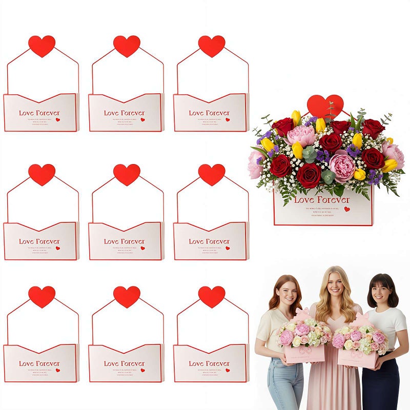 Valentine Envelope Boxes, Red Folding Gift Boxes for Flower Bouquets, Valentine’s Day Envelope Gift Packaging for Cards and Small Presents, Decorative Paper Box for Wedding, Birthday, Festival - Image 1